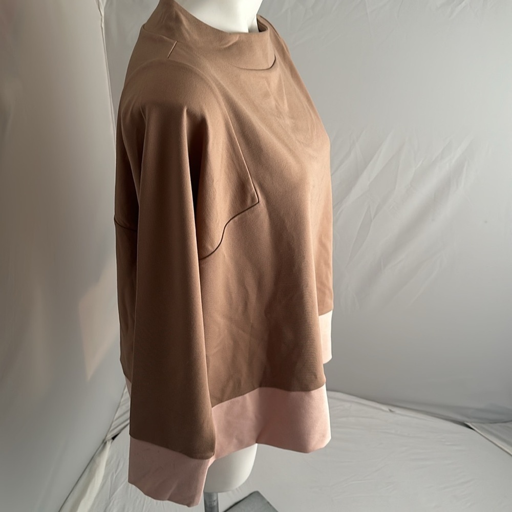 Ann Taylor tan and peach colorblock mock neck top - Picture 3 of 10
